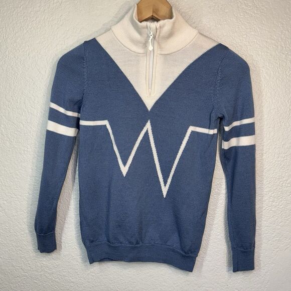 Woolland Norway Juvass Merino Wool Knit Sweater 1/2 Zip Blue Washable Kids 8 - Picture 1 of 9